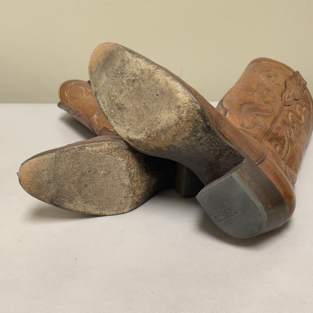 Vintage SAS Bootmaker Cowboy Boots Men 9B Brown Leather Western Rodeo Shoes‎ USA - Picture 12 of 16